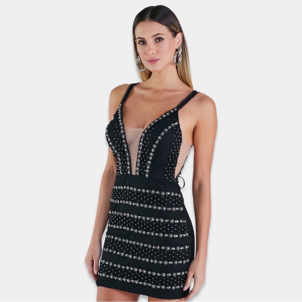 Embroidered Black Lace Dress